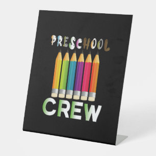 Leraar Kunst Preschool Bemanner Leraar Reclamebord Met Voetstuk