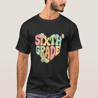 Leraar leerling groovy retro terug naar school 6e t-shirt