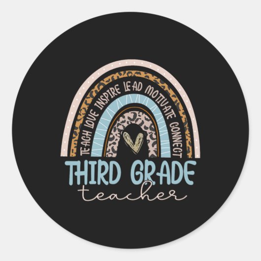 Leraar Leopard Boho Rainbow Terug naar school Ronde Sticker (Voorkant)