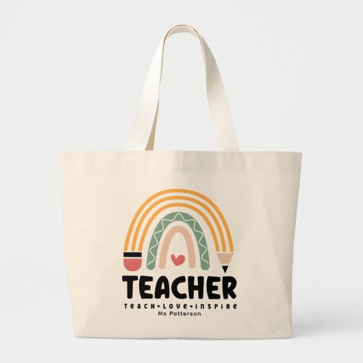 Leraar Leren Liefde Inspire Rainbow Gepersonalisee Grote Tote Bag (Voorkant)