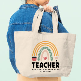 Leraar Leren Liefde Inspire Rainbow Gepersonalisee Grote Tote Bag