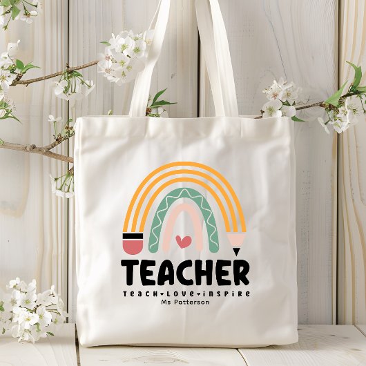 Leraar Leren Liefde Inspire Rainbow Gepersonalisee Tote Bag
