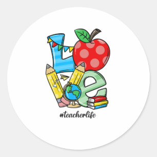 Leraar Lesgeven Spullen Liefde Appel Symbool Ronde Sticker