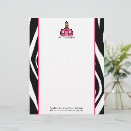 Leraar Letterhead - Zebra Print and Pink Custom Briefhoofd (Staand voorkant)