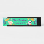 Leraar Leuke Dieren Oerwoud Klaslokaal Kinder Bureau Naambordje (Voorkant)