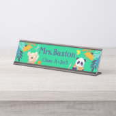 Leraar Leuke Dieren Oerwoud Klaslokaal Kinder Bureau Naambordje (Voorkant)