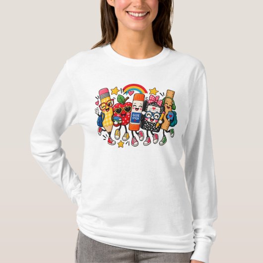 Leraar Leven Nep Patchwork, Schoolbenodigdheden T-shirt (Voorkant)