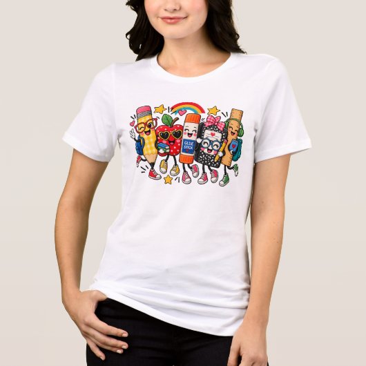 Leraar Leven Nep Patchwork, Schoolbenodigdheden Tri-Blend Shirt (Voorkant)