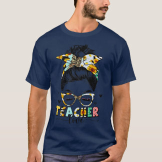 Leraar Life Messy Bun Glasses Leopard Sunflower M T-shirt