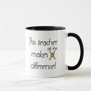 Leraar maakt verschil tussen T-shirts en cadeautje Mok