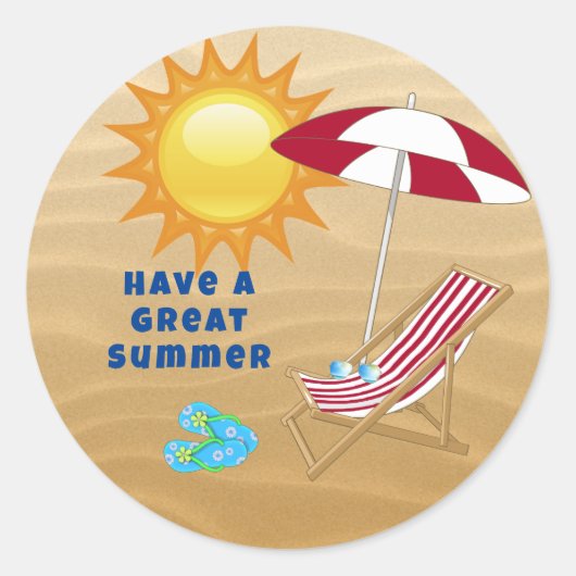 Leraar/Mam Zand Zomer Zon Strandstoel Paraplu Ronde Sticker (Voorkant)