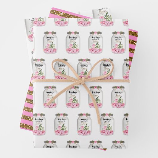 leraar Mason Jar Flowers Inpakpapier Vel (In situ)