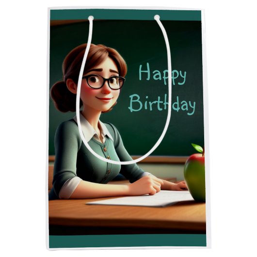 Leraar Met Appel Medium Cadeauzakje (Voorkant)