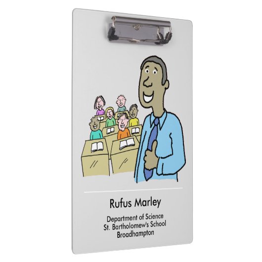 Leraar met leskamerthema klembord (Rechts)