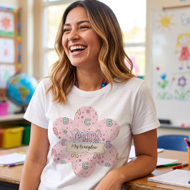 Leraar met roze letters Schoolpatroon T-shirt