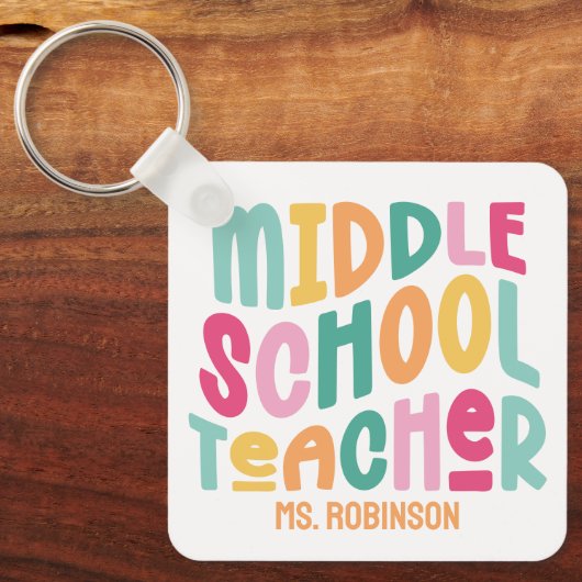 Leraar Middelbare School | Aangepaste Kleurrijke R Sleutelhanger (Voorkant)