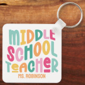 Leraar Middelbare School | Aangepaste Kleurrijke R Sleutelhanger (Achterkant)