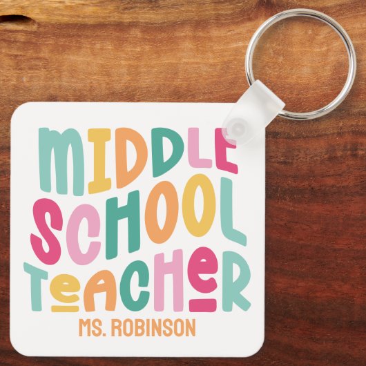 Leraar Middelbare School | Aangepaste Kleurrijke R Sleutelhanger (Achterkant)