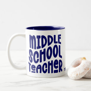 Leraar Middelbare School Donkerblauwe Typografie Tweekleurige Koffiemok