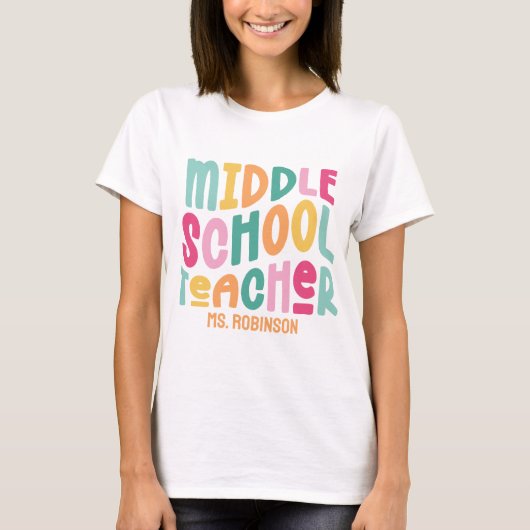 Leraar Middelbare School | Kleurrijk Retro Aangepa T-shirt (Voorkant)