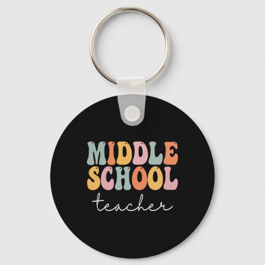 Leraar Middelbare School Retro Groovy Gelukkige Ee Sleutelhanger (Voorkant)