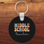 Leraar Middelbare School Retro Groovy Gelukkige Ee Sleutelhanger (Voorkant)