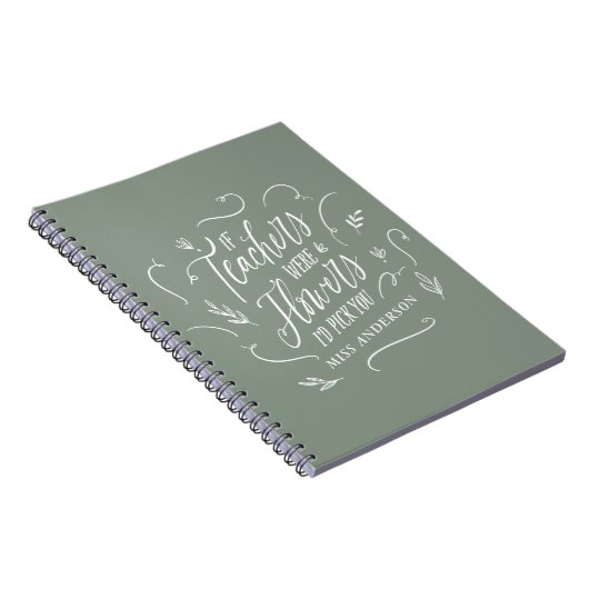 Leraar modern elegant script sage green script 3 notitieboek (Rechterzijde)