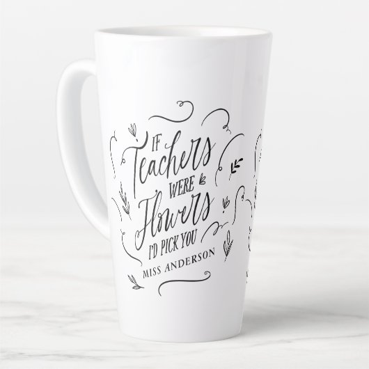 Leraar moderne elegante script zwarte witte sleute latte mok (Linkerhoek)