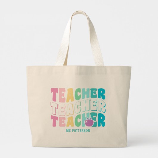Leraar Moderne Regenboog Kleuren Gepersonaliseerde Grote Tote Bag (Achterkant)