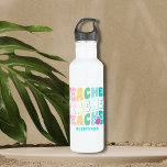 Leraar Moderne Regenboog Kleuren Gepersonaliseerde Waterfles<br><div class="desc">Teacher Modern Rainbow Colours Personalized Name Water Bottles bevat de tekst "Teacher" in moderne regenboogkleur herhaal scripttypografie met uw aangepaste gepersonaliseerde naam hieronder. Ideaal voor uw favoriete docent voor de waardering van de docent,  verjaardag,  kerst,  feestdagen en meer. Ontworpen door Evco Studio www.zazzle.com/store/evcostudio</div>