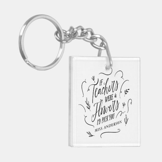Leraar moderne typografie elegant script bloemen sleutelhanger (Voorkant Links)