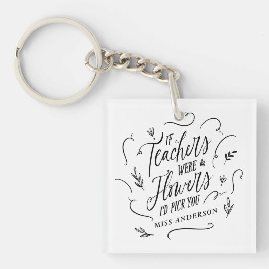 Leraar moderne typografie elegant script bloemen sleutelhanger (Voorkant)