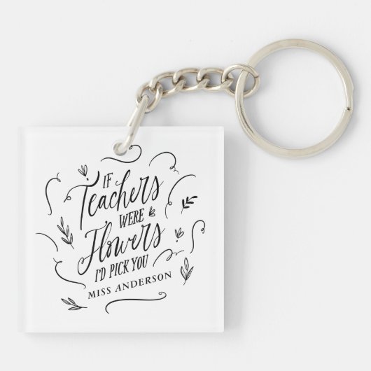 Leraar moderne typografie elegant script bloemen sleutelhanger (Achterkant)