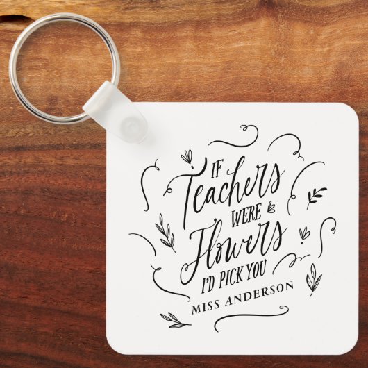 Leraar moderne typografie elegante scriptbloemen sleutelhanger (Voorkant)