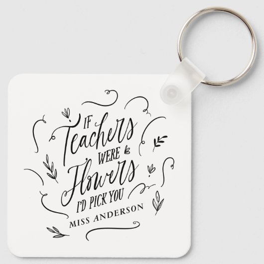 Leraar moderne typografie elegante scriptbloemen sleutelhanger (Achterkant)