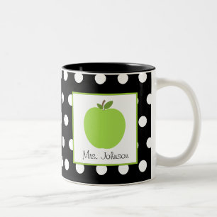 Leraar Mok Groen Apple Black met witte pokadop
