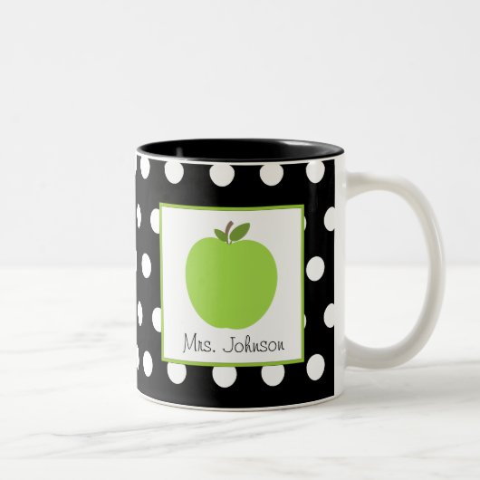 Leraar Mok Groen Apple Black met witte pokadop (Rechts)