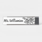 Leraar Monogram Black White Chic Flower Bureau Naambordje (Voorkant)