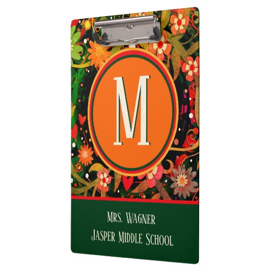 Leraar Monogram Naam Bloemenschool Info Klembord (Links)