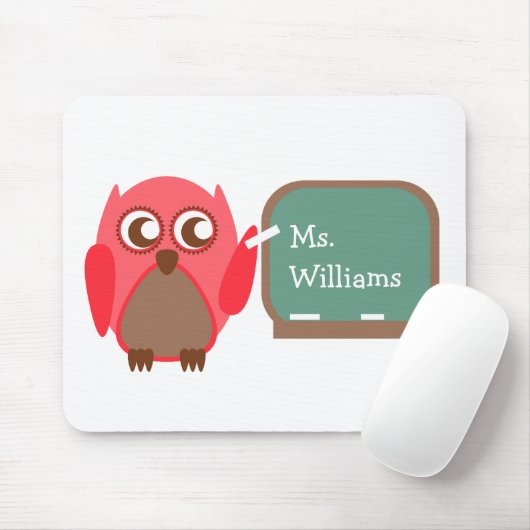 Leraar Mousepad - Rode Uil bij Bord Muismat (Met muis)