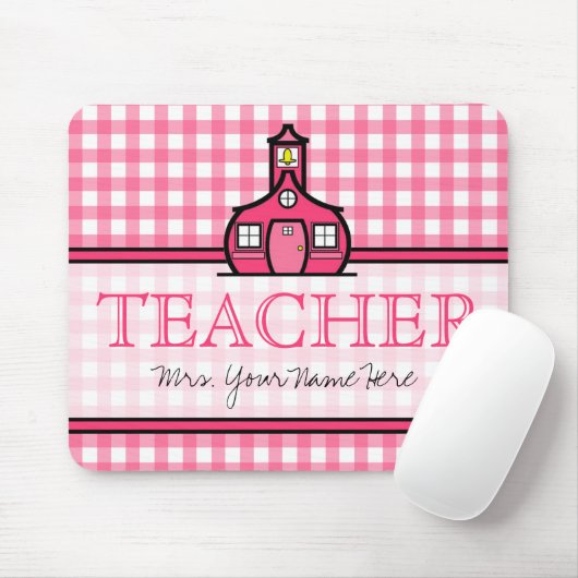 Leraar Mousepad - Roze Gingham Muismat (Met muis)