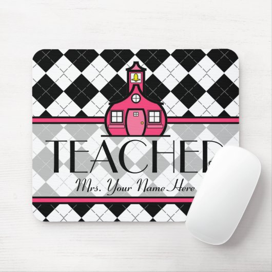 Leraar Mousepad - Zwarte en Witte Argyle Muismat (Met muis)