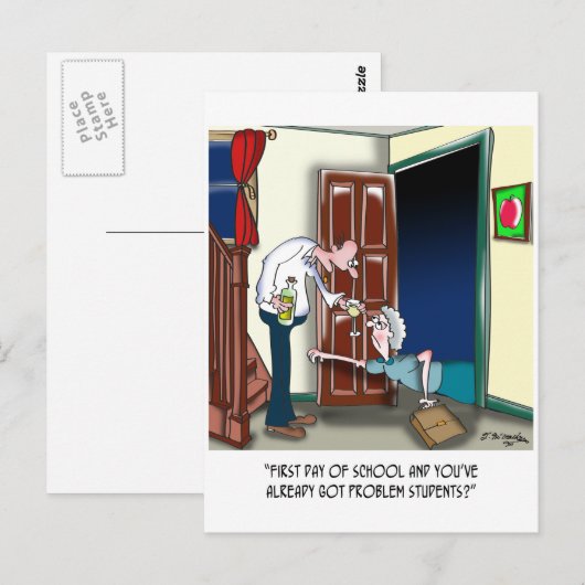 Leraar na de eerste schooldag briefkaart (Voorkant / Achterkant)