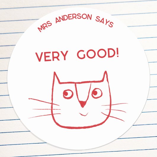Leraar Naam Aanmoediging Fun Cartoon Cat Ronde Sticker