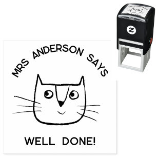 Leraar Naam Aanmoediging Fun Cartoon Cat Zelfinktende Stempel