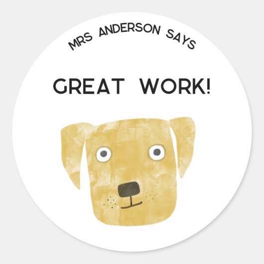 Leraar Naam Aanmoediging Grappige Hond Ronde Sticker (Voorkant)