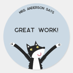 Leraar Naam Aanmoediging Grappige Kat Ronde Sticker