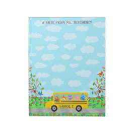 Leraar Naam Classroom Cute Animals op schoolbus Notitieblok