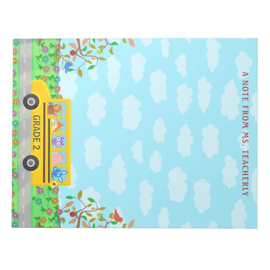 Leraar Naam Classroom Cute Animals op schoolbus Notitieblok (Voorkant)