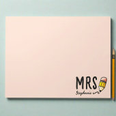 Leraar Naam l Schattige Potlood Typografie Roze Notitieblok